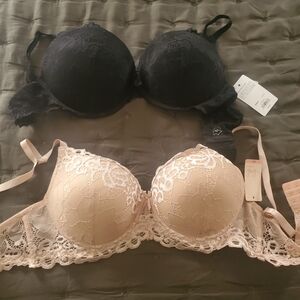 Elegant Lace Black and Cream Bra Set